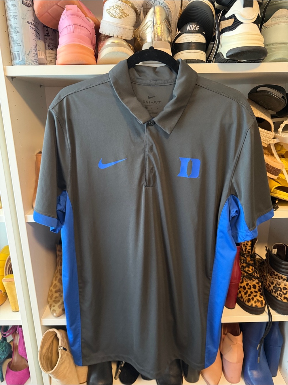 Nike Gray and Blue Duke Dri-FIT Polo